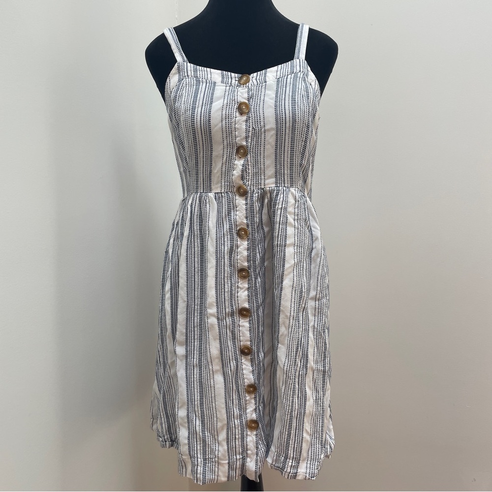Loft- Navy and White Striped Buttoned Sleeveless Tank Mini Dress Size 2 Summer